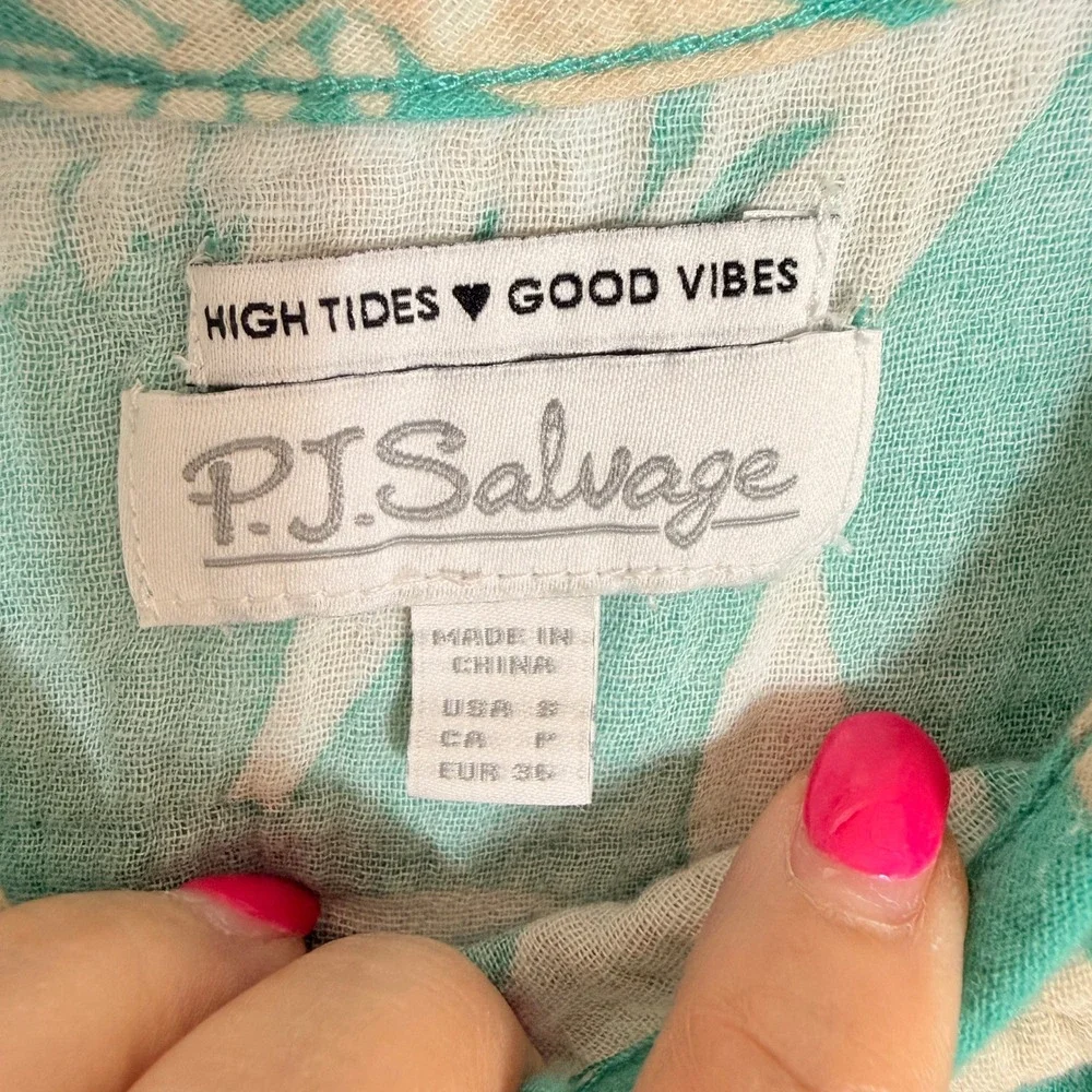PJ Salvage Teal Green Tropical Floral Gauze 2 Piece Pajama Set Cami Pants Small